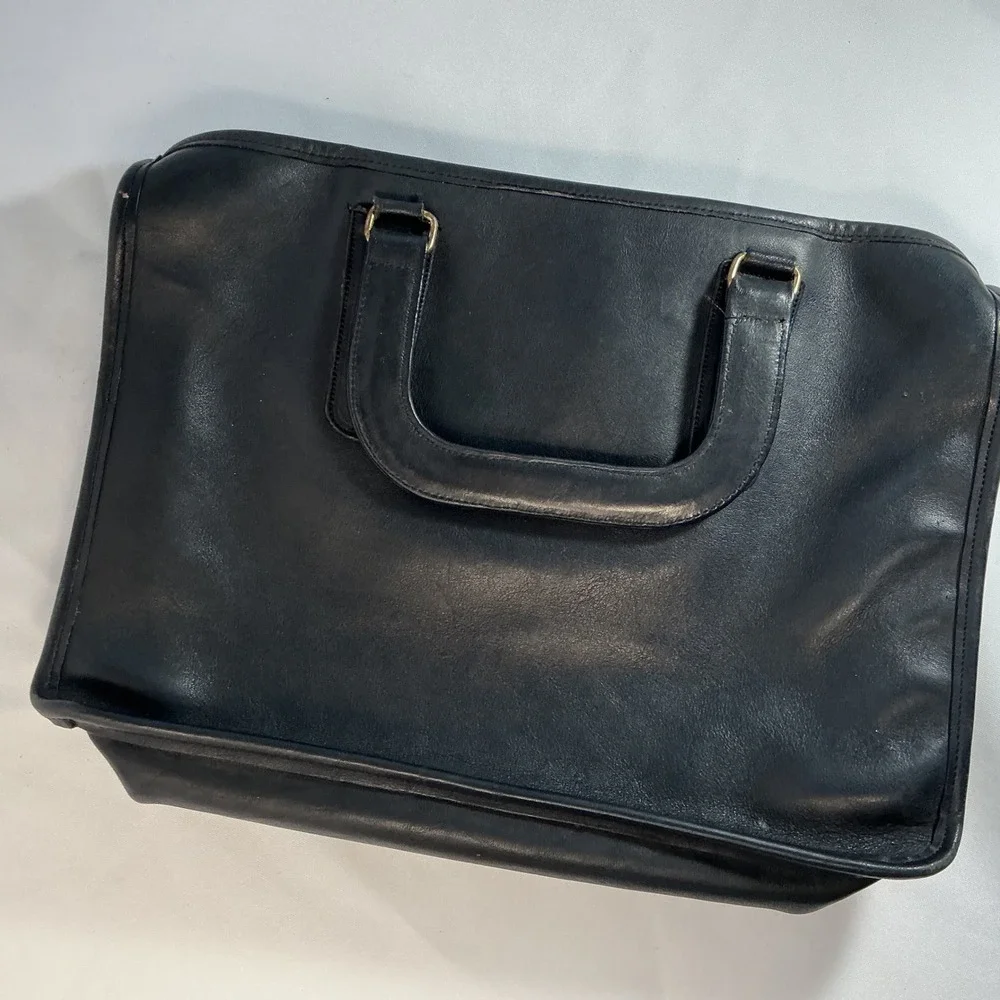 Vintage Coach Black Leather Briefcase Retractable Handle Document Bag 5265